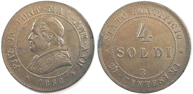 Pius IX 1868 4 Soldi